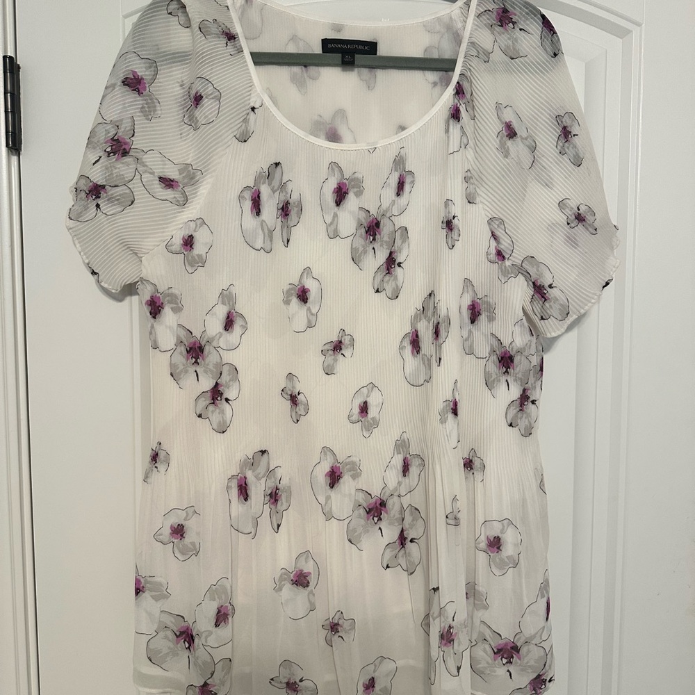 Banana Republic Floral Blouse - White and Purple